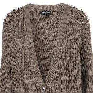 Topshop Knitted Stud Cardigan Grey US 6